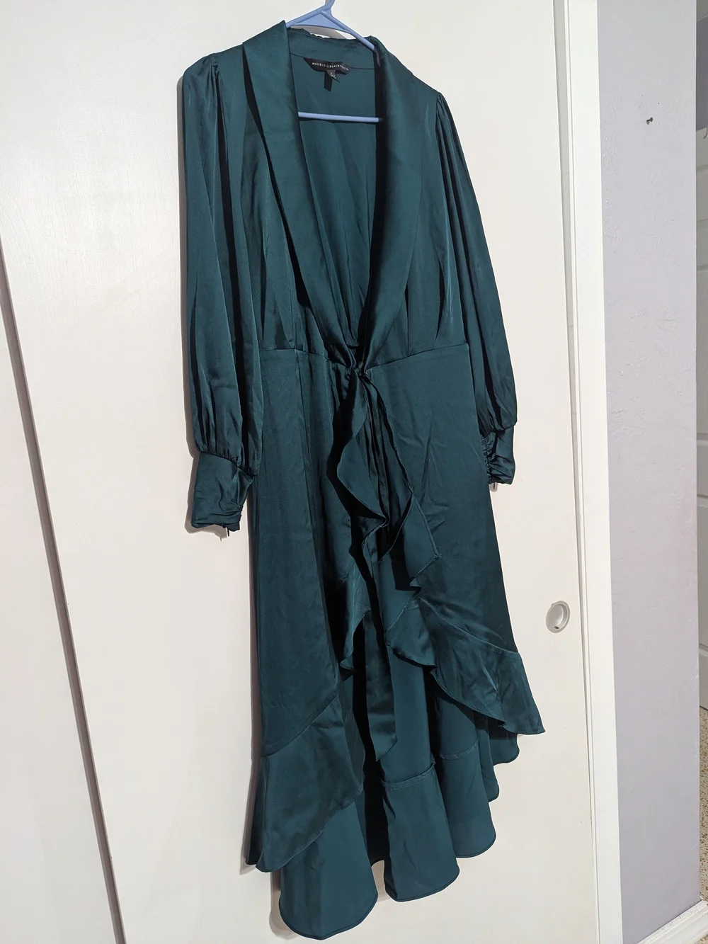 White House Black Market Teal Ruffle-Front Long Sleeve Dress